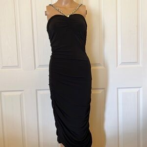 Moda international black rhinestone strap fitted cocktail dress szM